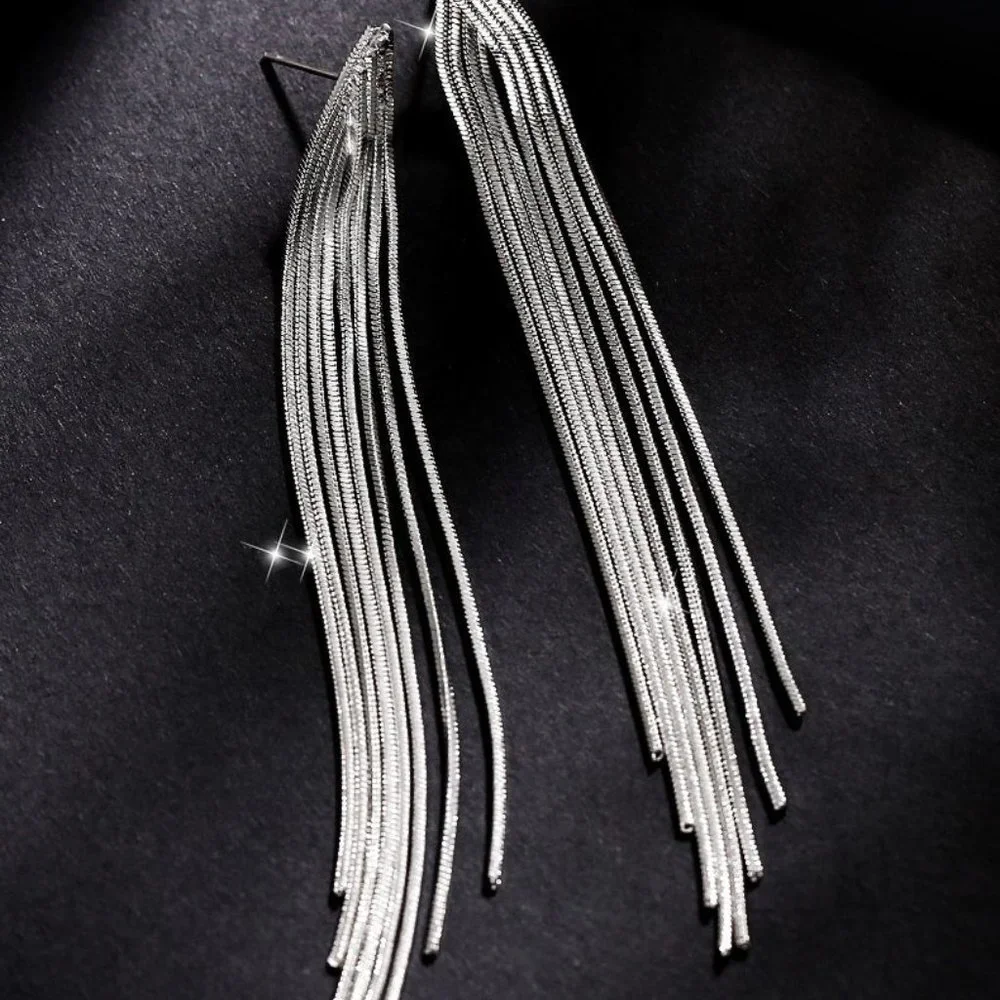 S925 Elegant Long Chain Earrings - Picture 2 of 9